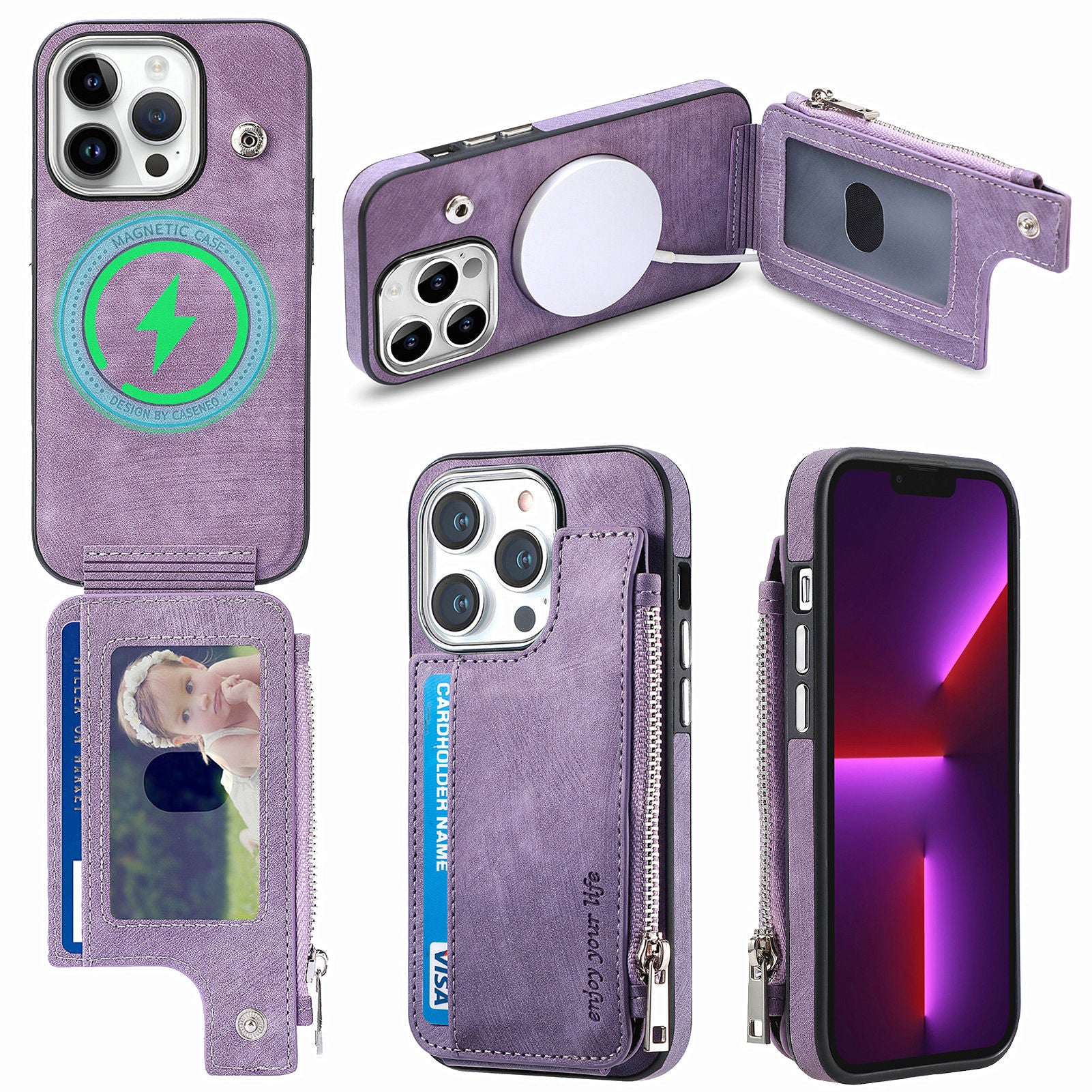 Shockproof Case for iPhone 13 Pro 6.1 inch Zippered Wallet Magnetic Phone Shell PU Leather TPU Phone Cover Shockproof Case for iPhone 13 Pro 6.1 inch Zippered Wallet Magnetic Phone Shell PU Leather TPU Phone Cover
